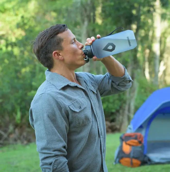 camper drinking water